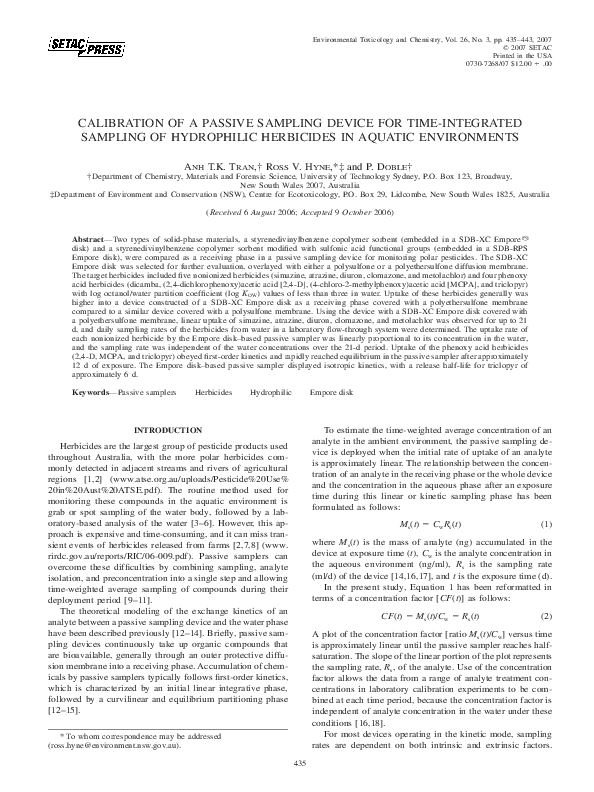 (PDF) CALIBRATION OF A PASSIVE SAMPLING DEVICE FOR TIME-INTEGRATED ...