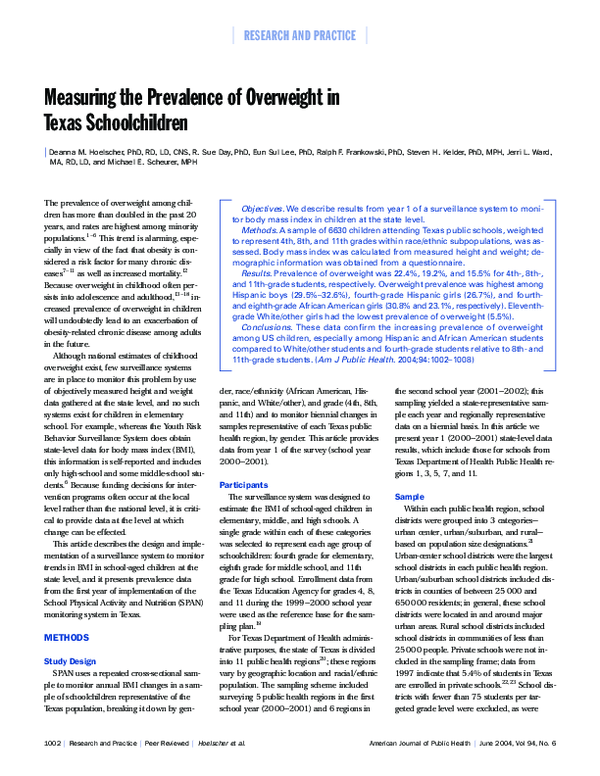 (PDF) Measuring the Prevalence of Overweight in Texas Schoolchildren