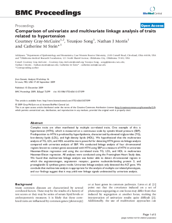 (PDF) Comparison of univariate and multivariate linkage analysis of ...