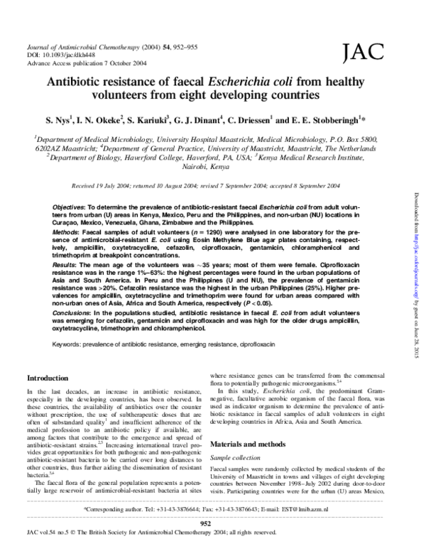 (PDF) Antibiotic resistance of faecal Escherichia coli from healthy ...