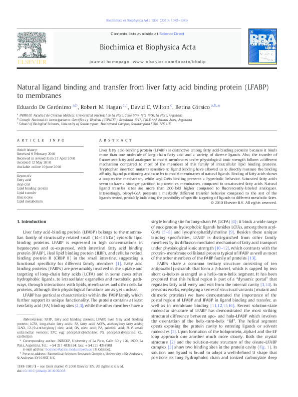 (PDF) Natural ligand binding and transfer from liver fatty acid binding ...