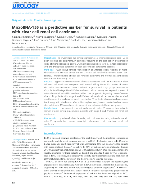 (PDF) MicroRNA-155 is a predictive marker for survival in patients with ...