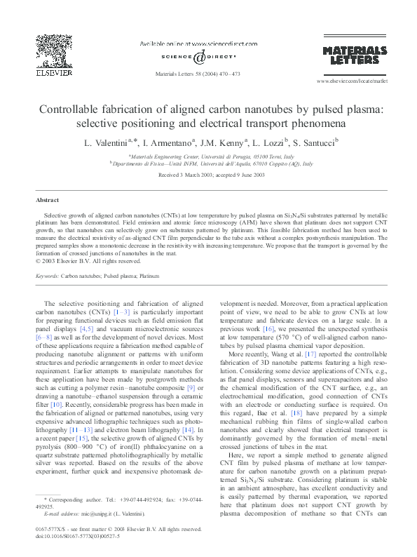 (PDF) Controllable fabrication of aligned carbon nanotubes by pulsed ...