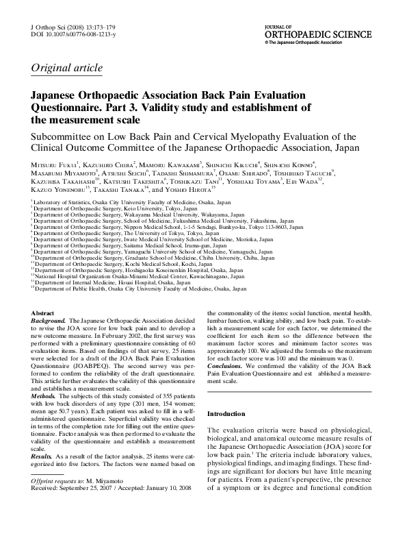 (PDF) Japanese Orthopaedic Association Back Pain Evaluation
