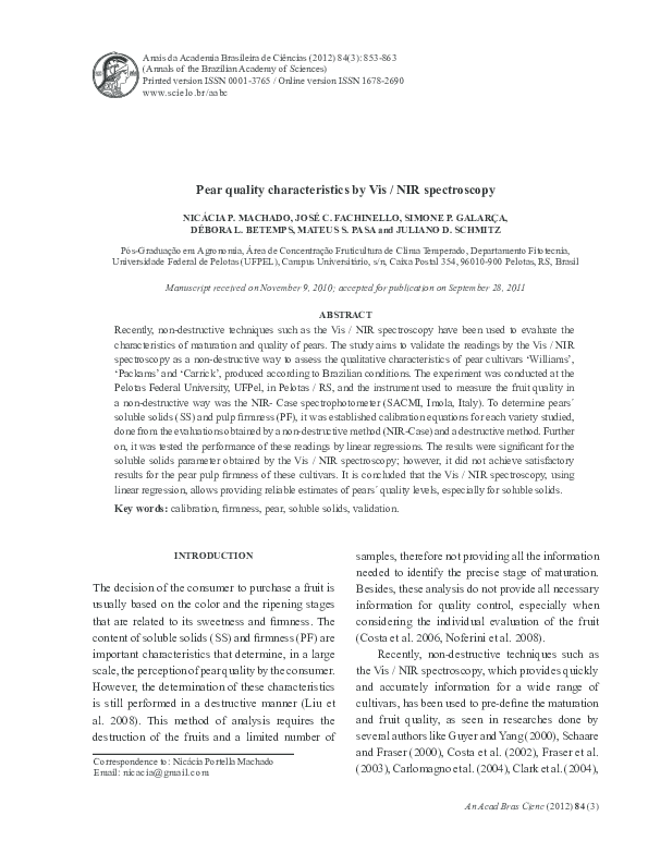 (PDF) Pear quality characteristics by Vis / NIR spectroscopy Simone