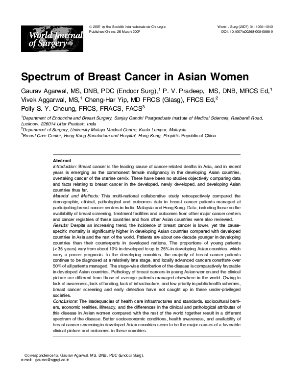 (PDF) Spectrum of Breast Cancer in Asian Women