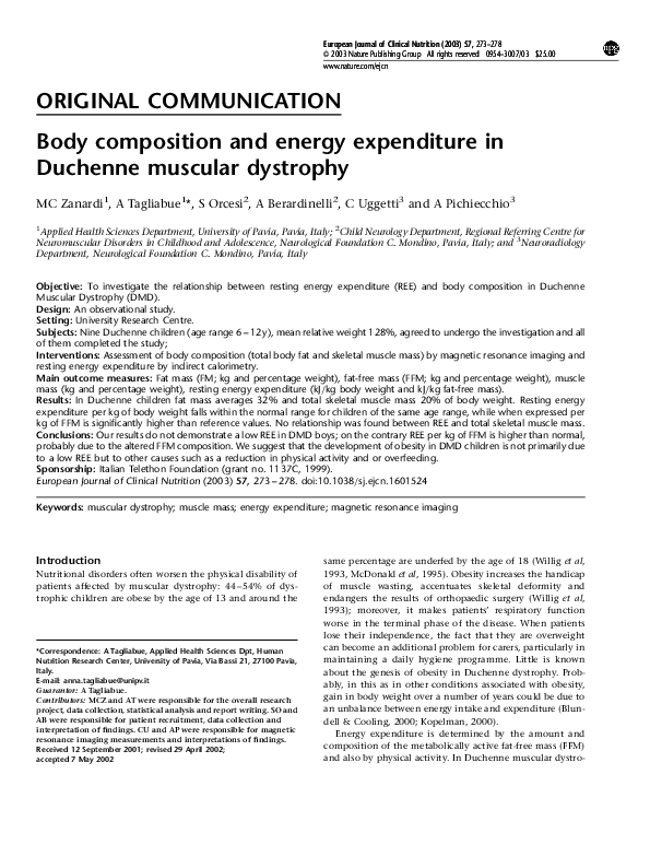 (PDF) Body composition and energy expenditure in Duchenne muscular ...