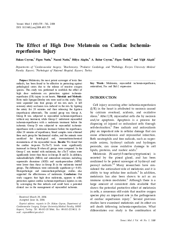 (PDF) The Effect of High Dose Melatonin on Cardiac Ischemia-reperfusion ...