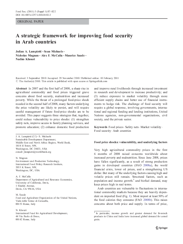 (PDF) A strategic framework for improving food security in Arab countries