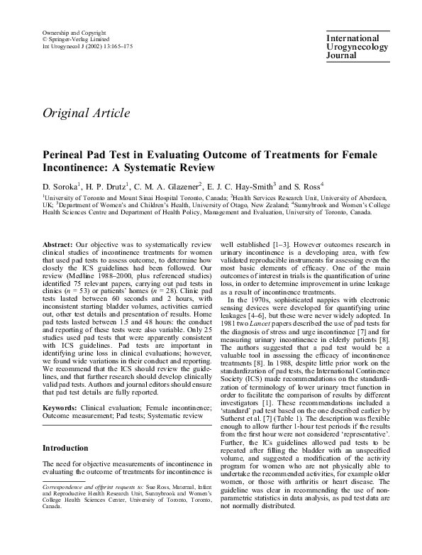 (PDF) Perineal pad test in evaluating of treatments for female