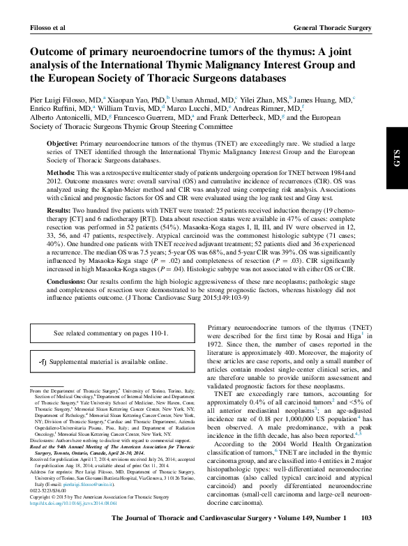 (PDF) of primary neuroendocrine tumors of the thymus A joint