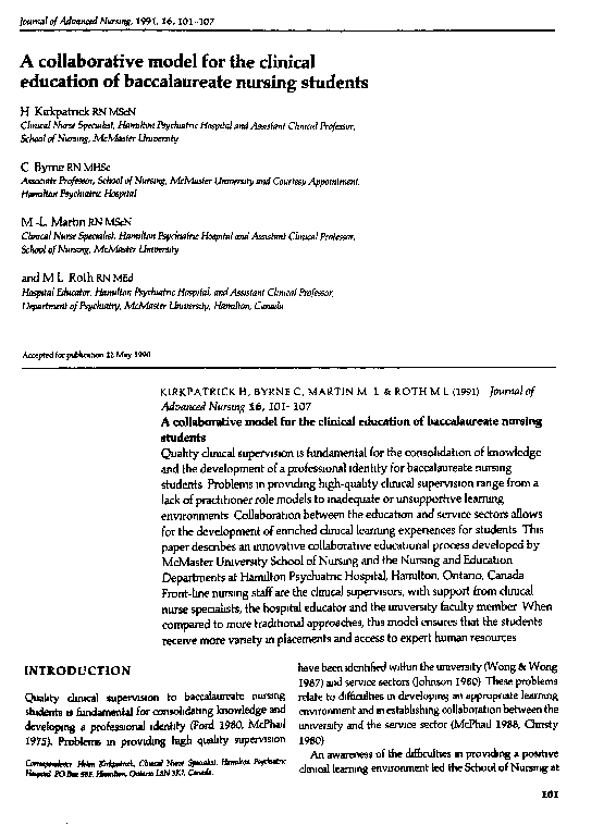 (PDF) A collaborative model for the clinical education of baccalaureate ...