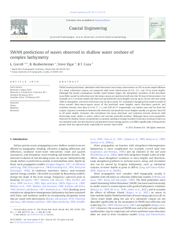 (PDF) SWAN predictions of waves observed in shallow water onshore of ...