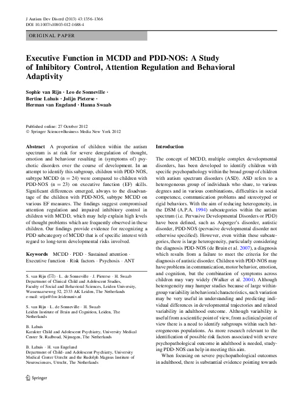 (PDF) Executive Function in MCDD and PDD-NOS: A Study of Inhibitory ...