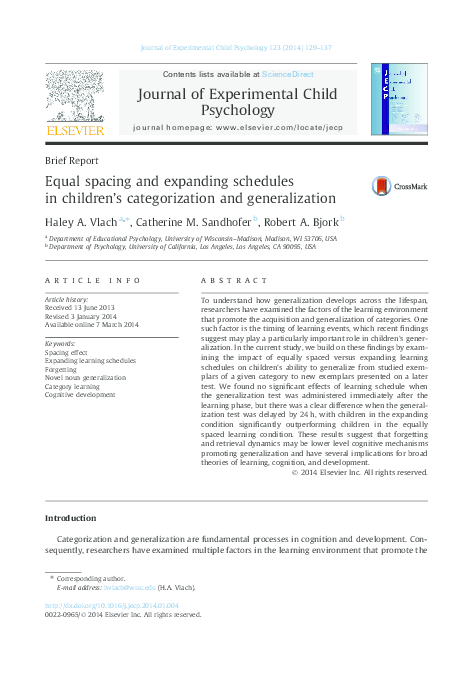 (PDF) Equal spacing and expanding schedules in children’s ...