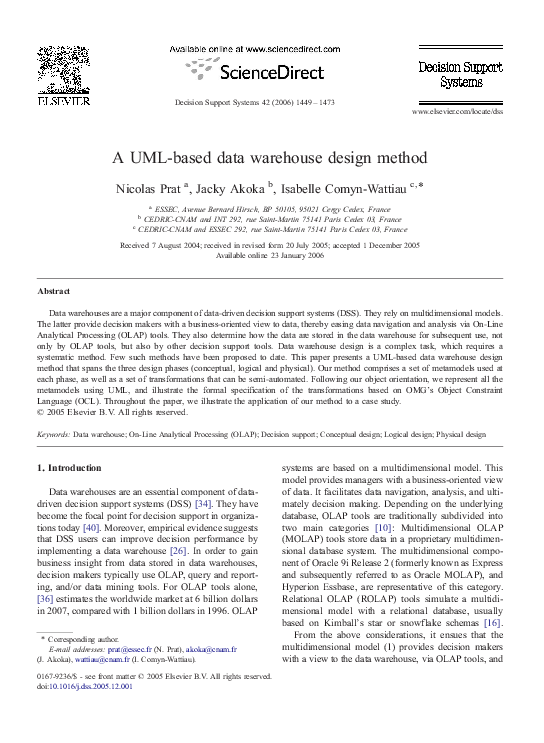 (PDF) A UML-based data warehouse design method