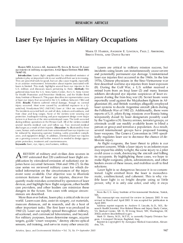 (PDF) Laser eye injuries in military occupations David Sliney