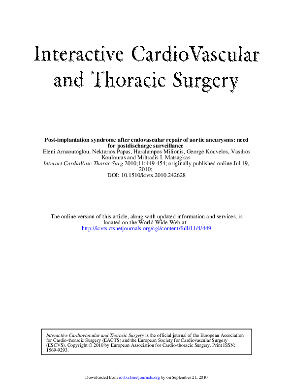 (PDF) Post-implantation syndrome after endovascular repair of aortic ...