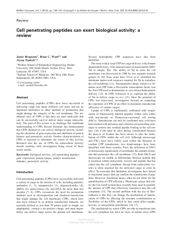 (PDF) Review: Cell penetrating peptides can exert biological activity ...