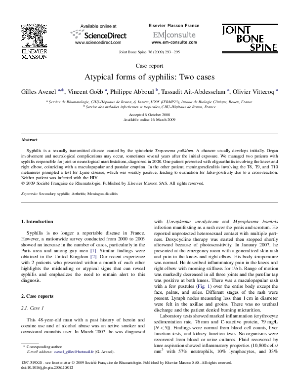 (PDF) Atypical forms of syphilis: Two cases