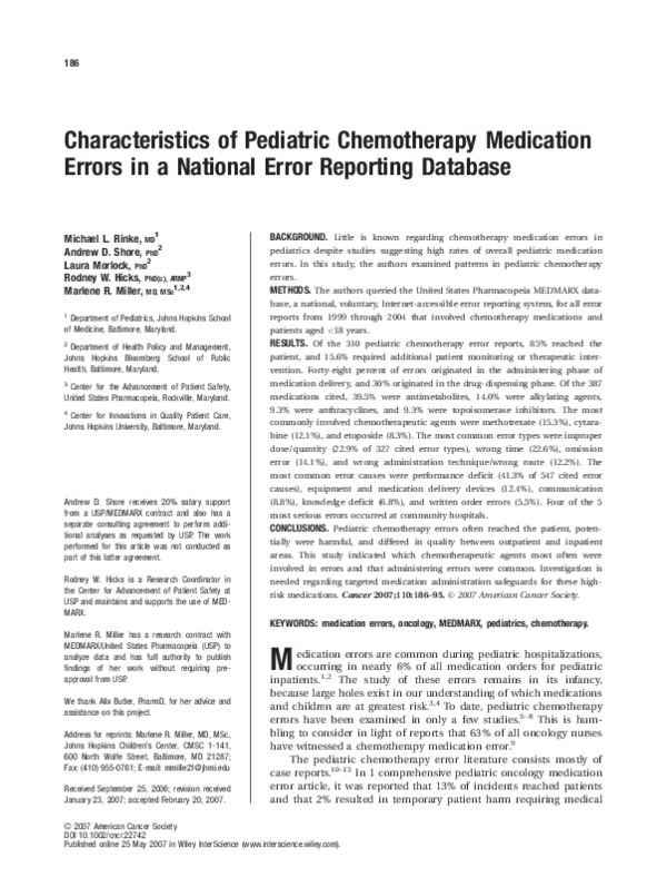 (PDF) Characteristics of pediatric chemotherapy medication errors in a ...