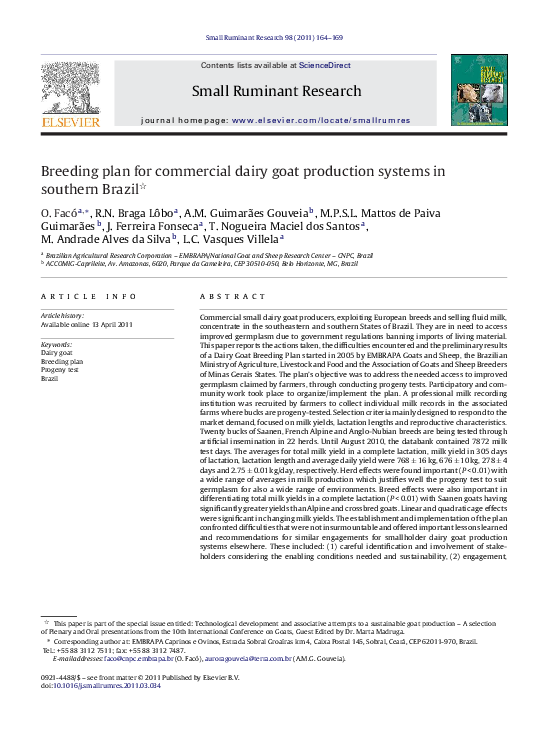 (PDF) Breeding plan for commercial dairy goat production systems in ...