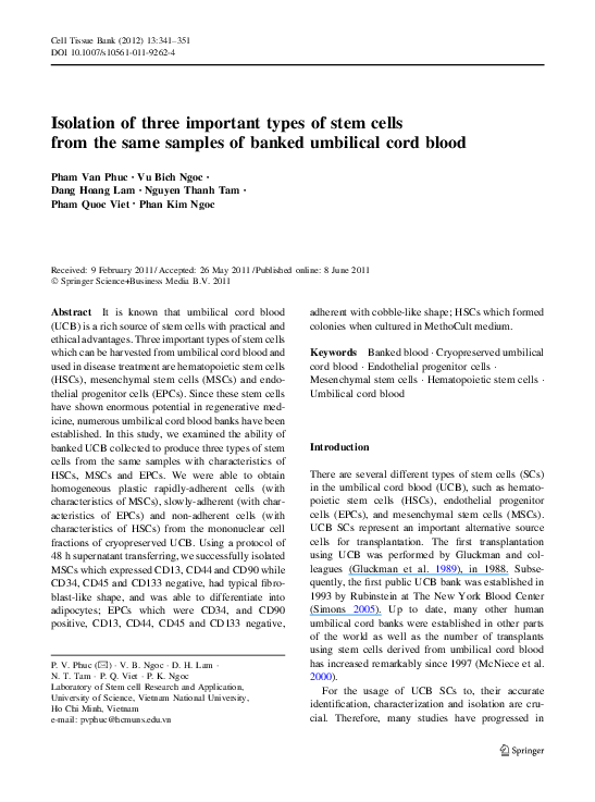 (PDF) Isolation of three important types of stem cells from the same ...