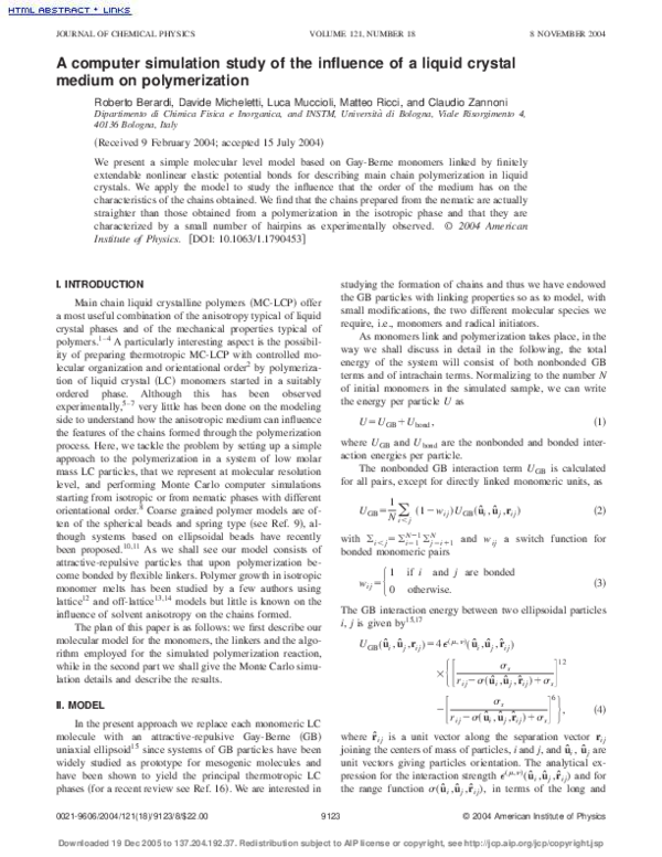 (PDF) A computer simulation study of the influence of a liquid crystal ...