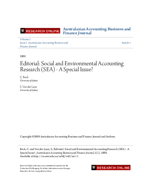 (PDF) Editorial Social and Environmental Accounting Research (SEA)A