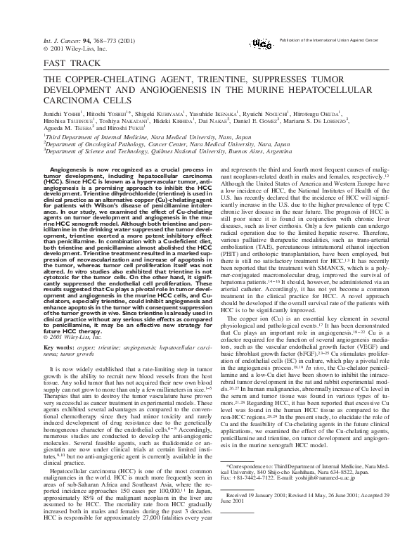 (PDF) The copper-chelating agent, trientine, suppresses tumor ...