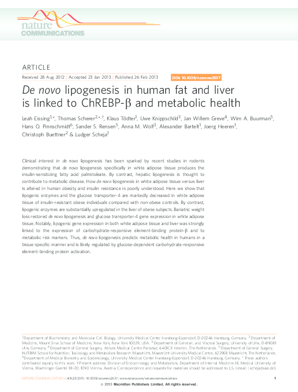 (PDF) De novo lipogenesis in human fat and liver is linked to ChREBP-β ...