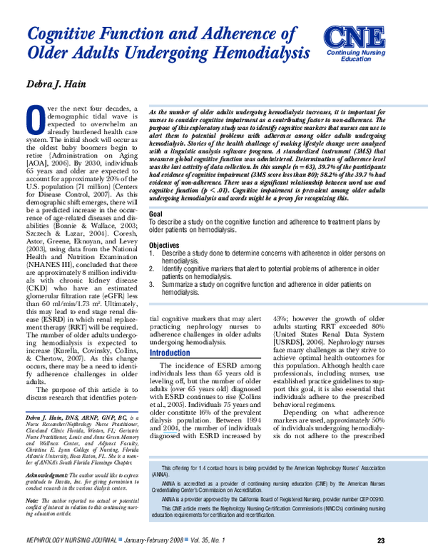 (PDF) Cognitive function and adherence of older adults undergoing ...
