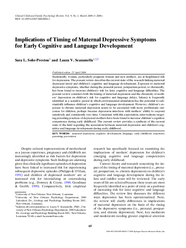 (PDF) Implications of Timing of Maternal Depressive Symptoms for Early ...