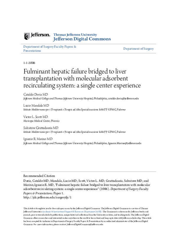 (PDF) Fulminant Hepatic Failure Bridged to Liver Transplantation with a ...