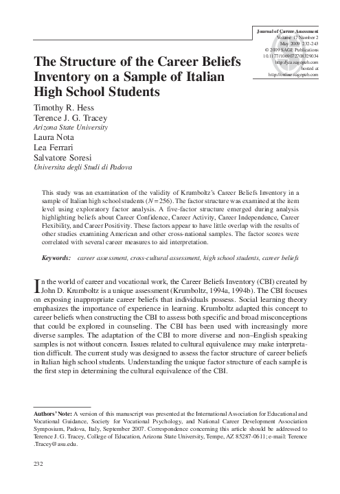 (PDF) The Structure of the Career Beliefs Inventory on a Sample of ...