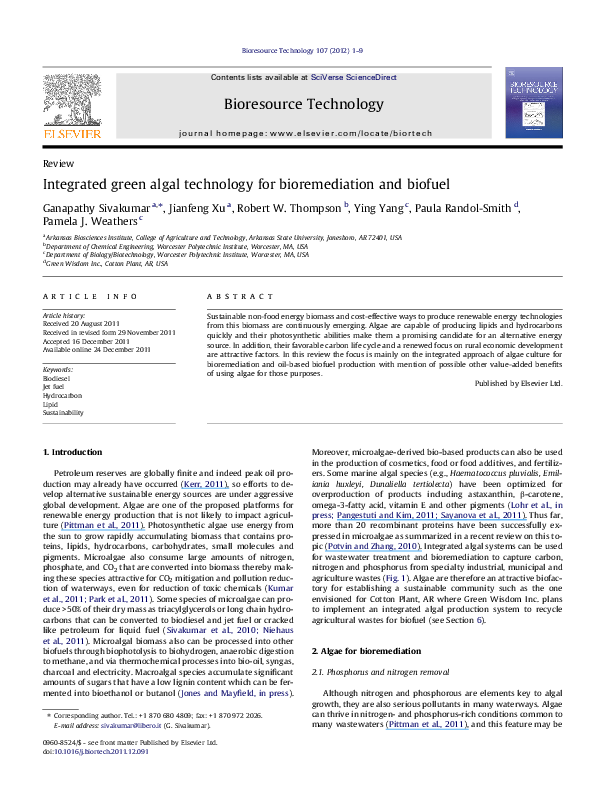 (PDF) Integrated green algal technology for bioremediation and biofuel