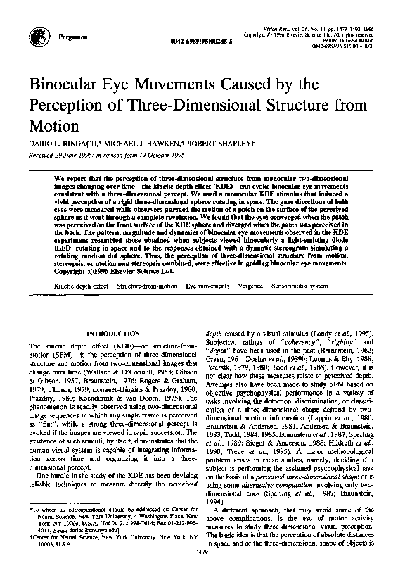 (PDF) Binocular eye movements caused by the perception of three