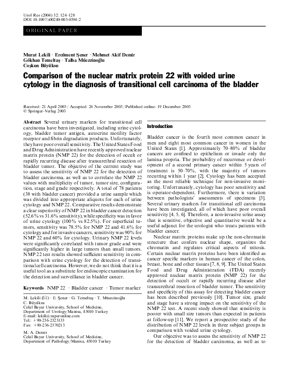 (PDF) Comparison of the nuclear matrix protein 22 with voided urine ...