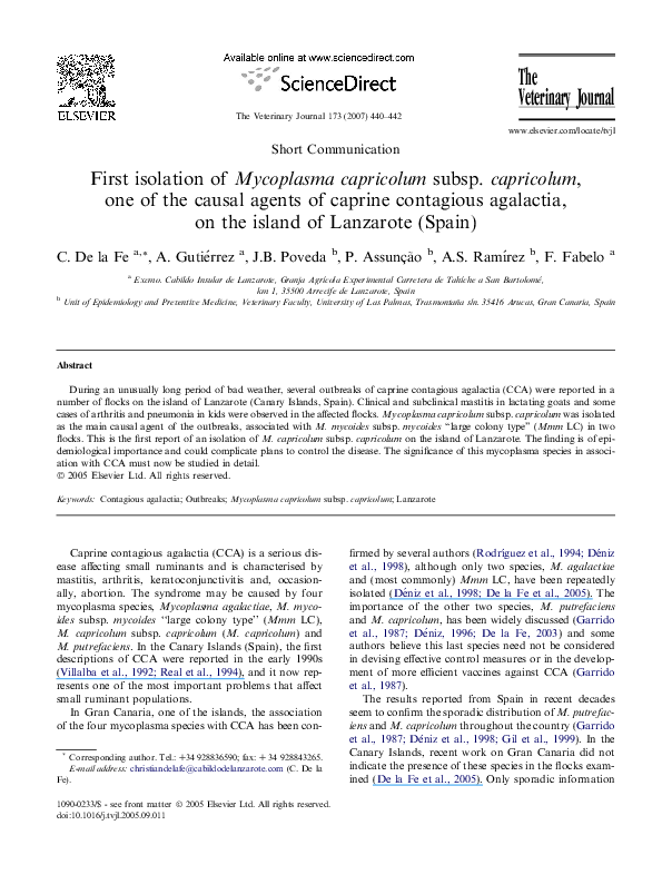 (PDF) First isolation of Mycoplasma capricolum subsp. capricolum, one ...