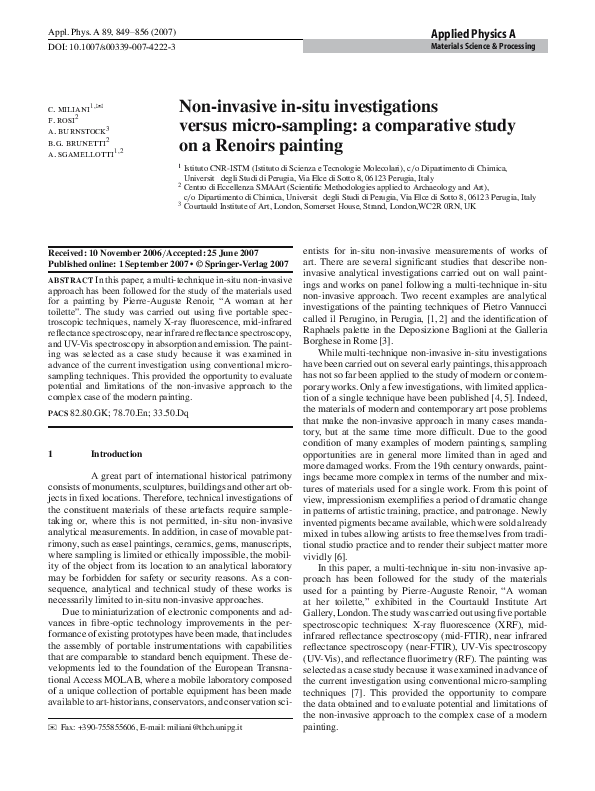 (PDF) Non-invasive in-situ investigations versus micro-sampling: a ...