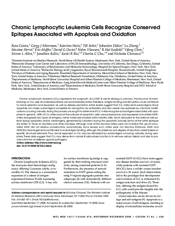 (PDF) Chronic lymphocytic leukemia cells recognize conserved epitopes ...