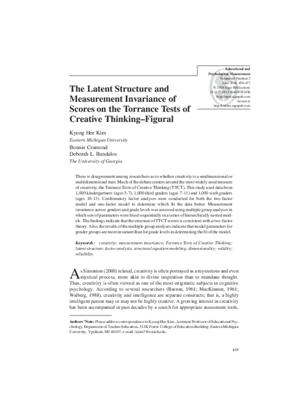 (PDF) The Latent Structure and Measurement Invariance of Scores on the ...