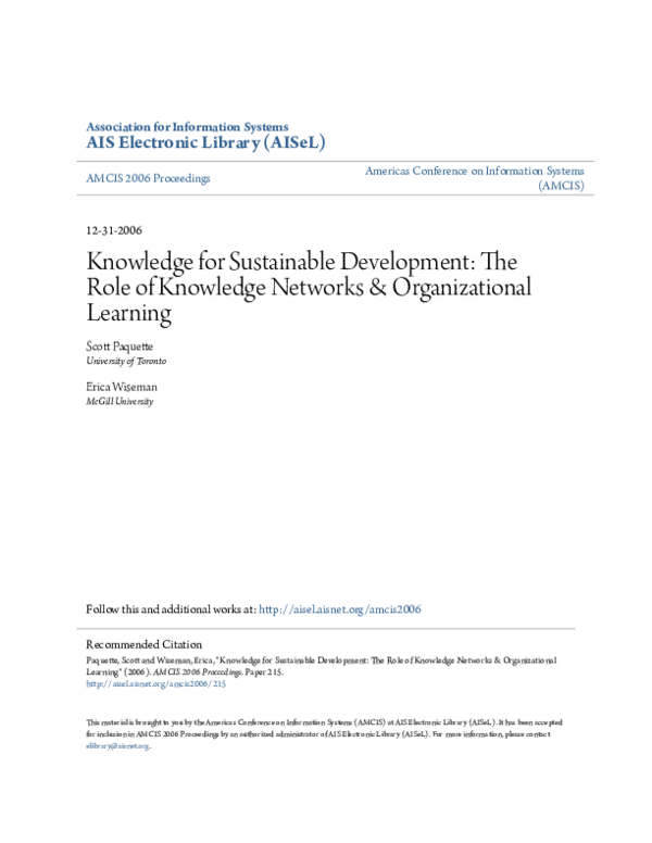 (PDF) Knowledge for Sustainable Development: The Role of Knowledge ...