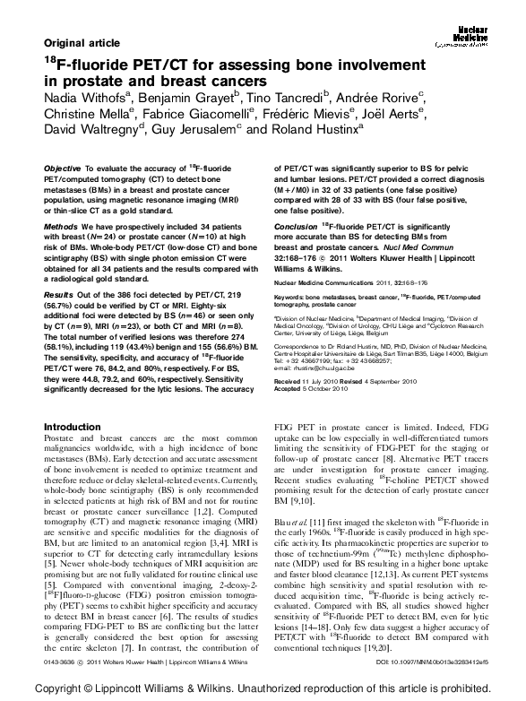 (PDF) 18F-fluoride PET/CT for assessing bone involvement in prostate ...