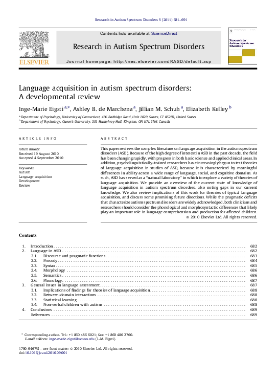 (PDF) Language acquisition in autism spectrum disorders: A ...
