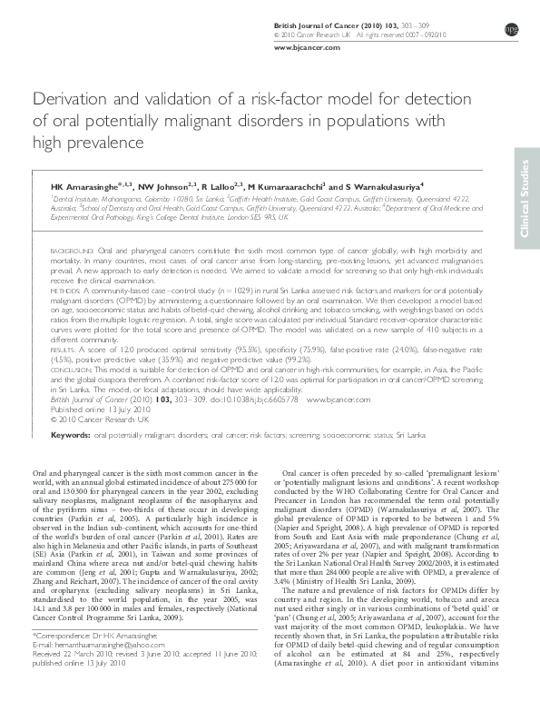 (PDF) Derivation and validation of a risk-factor model for detection of ...