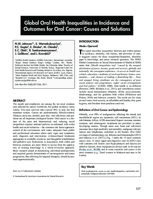(PDF) Global Oral Health Inequalities in Incidence and Outcomes for ...