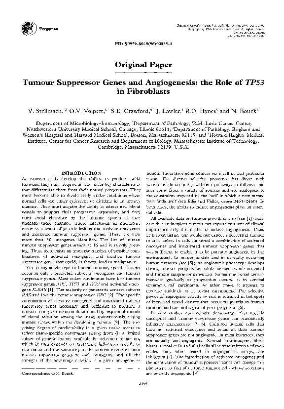 (PDF) Tumour suppressor genes and angiogenesis: the role of TP53 in ...