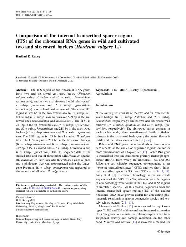 (PDF) Comparison of the internal transcribed spacer region (ITS) of the ...