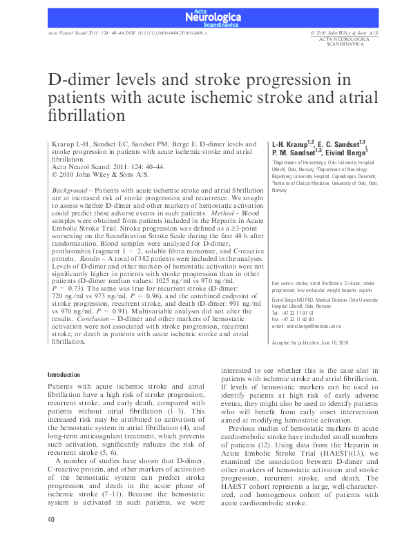 (PDF) D-dimer levels and stroke progression in patients with acute ...